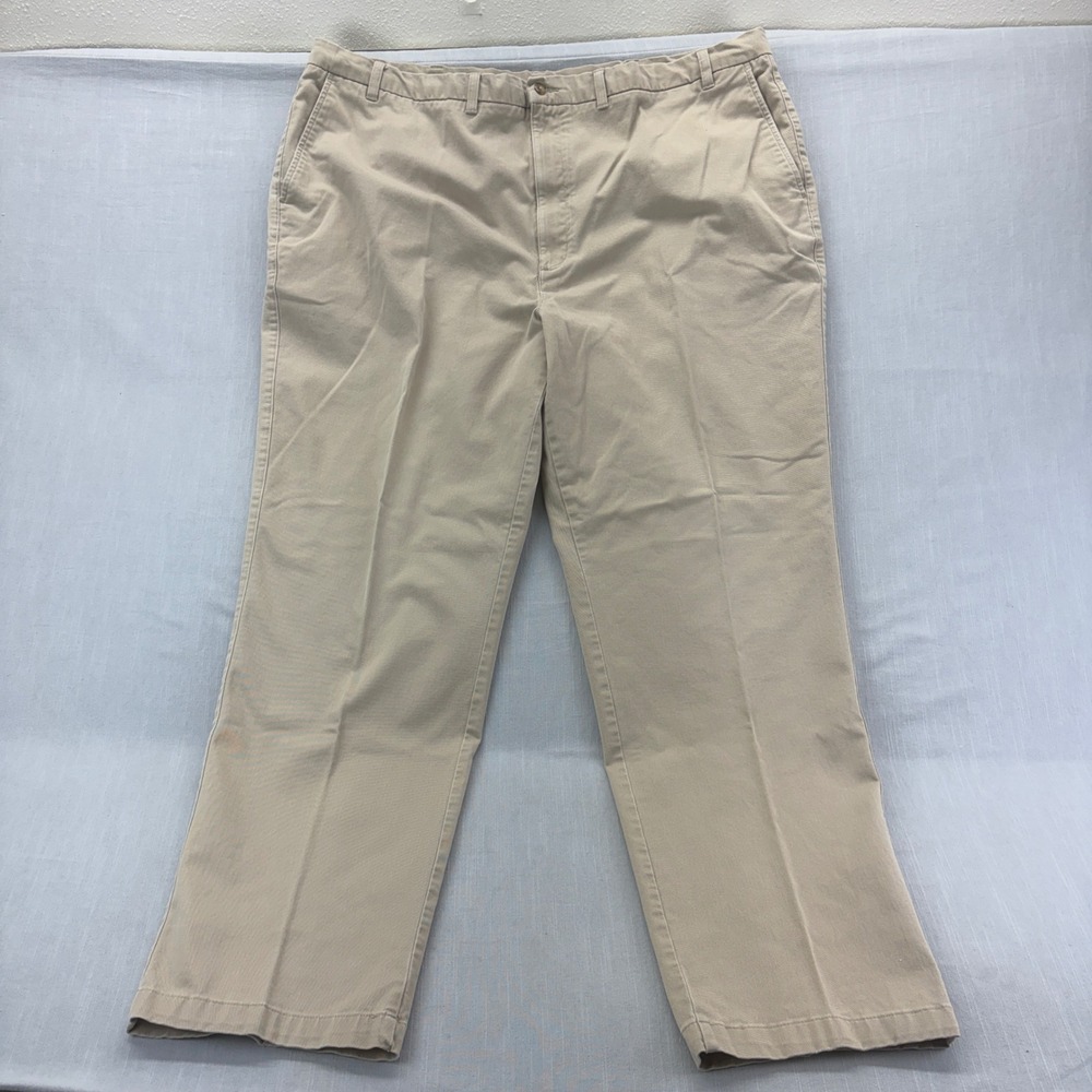 Roundtree & Yorke Chino Pants Mens 48x34 Big Classic Khaki Stretch